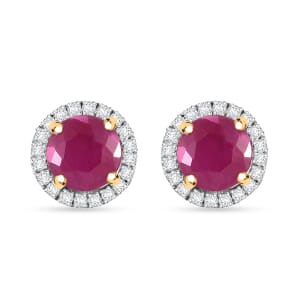 Luxoro 10K Yellow Gold AAA Royal Ruby, Diamond (I2) Earrings 2.35 ctw