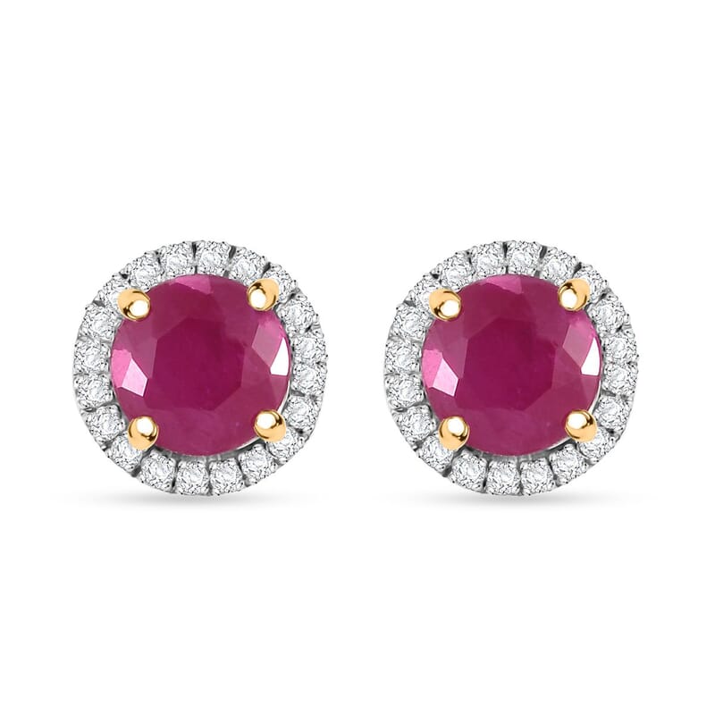 Certified & Appraised Luxoro AAA Montepuez Ruby and Diamond I2 2.40 ctw Earrings in 10K Yellow Gold