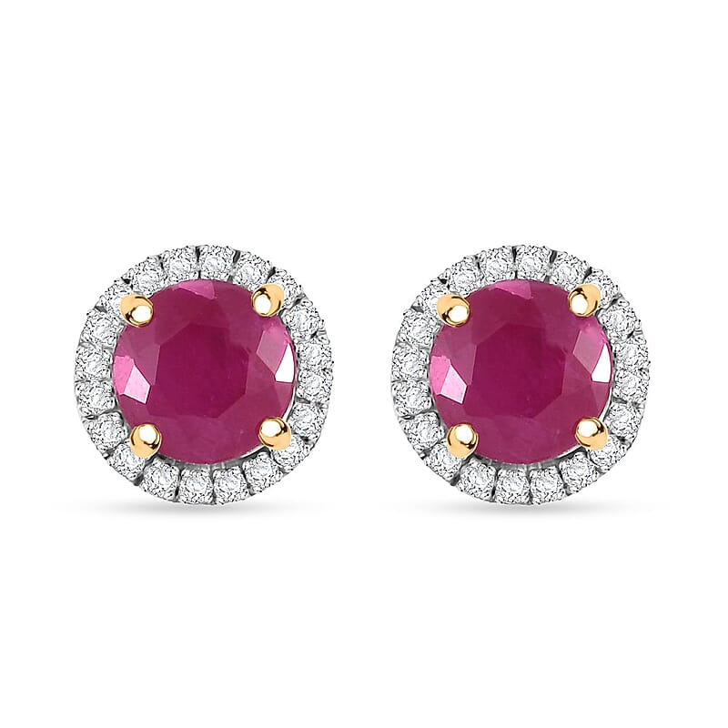 Certified & Appraised Luxoro AAA Montepuez Ruby and Diamond I2 2.40 ctw Earrings in 10K Yellow Gold