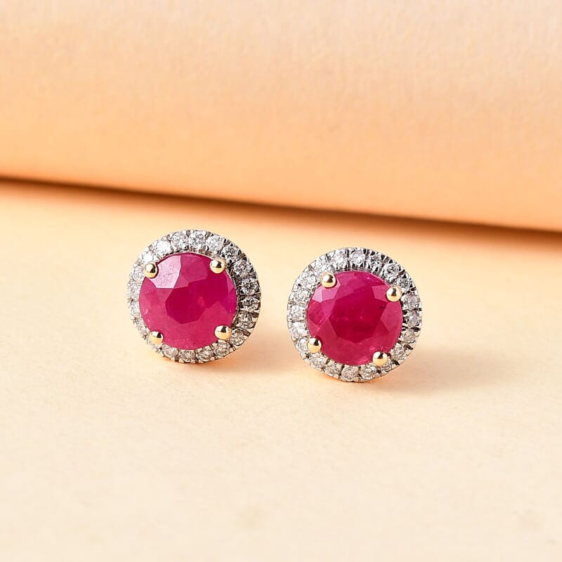 Certified & Appraised Luxoro AAA Montepuez Ruby and Diamond I2 2.40 ctw Earrings in 10K Yellow Gold