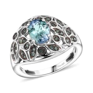 Peacock Tanzanite and Green Diamond 1.40 ctw Ring in Rhodium Over Sterling Silver (Size 10.0)