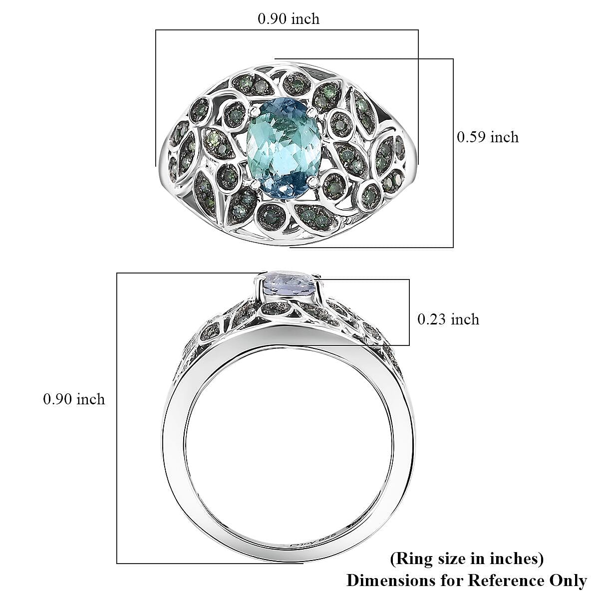Peacock Tanzanite and Green Diamond 1.40 ctw Ring in Rhodium Over Sterling Silver (Size 10.0)