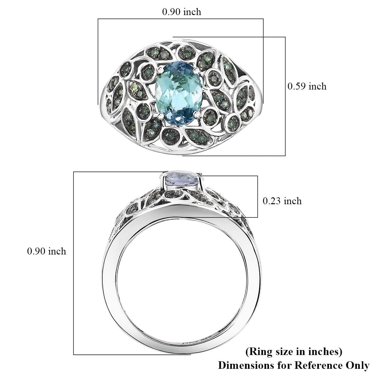 Peacock Tanzanite and Green Diamond 1.40 ctw Ring in Rhodium Over Sterling Silver (Size 10.0) image number 5