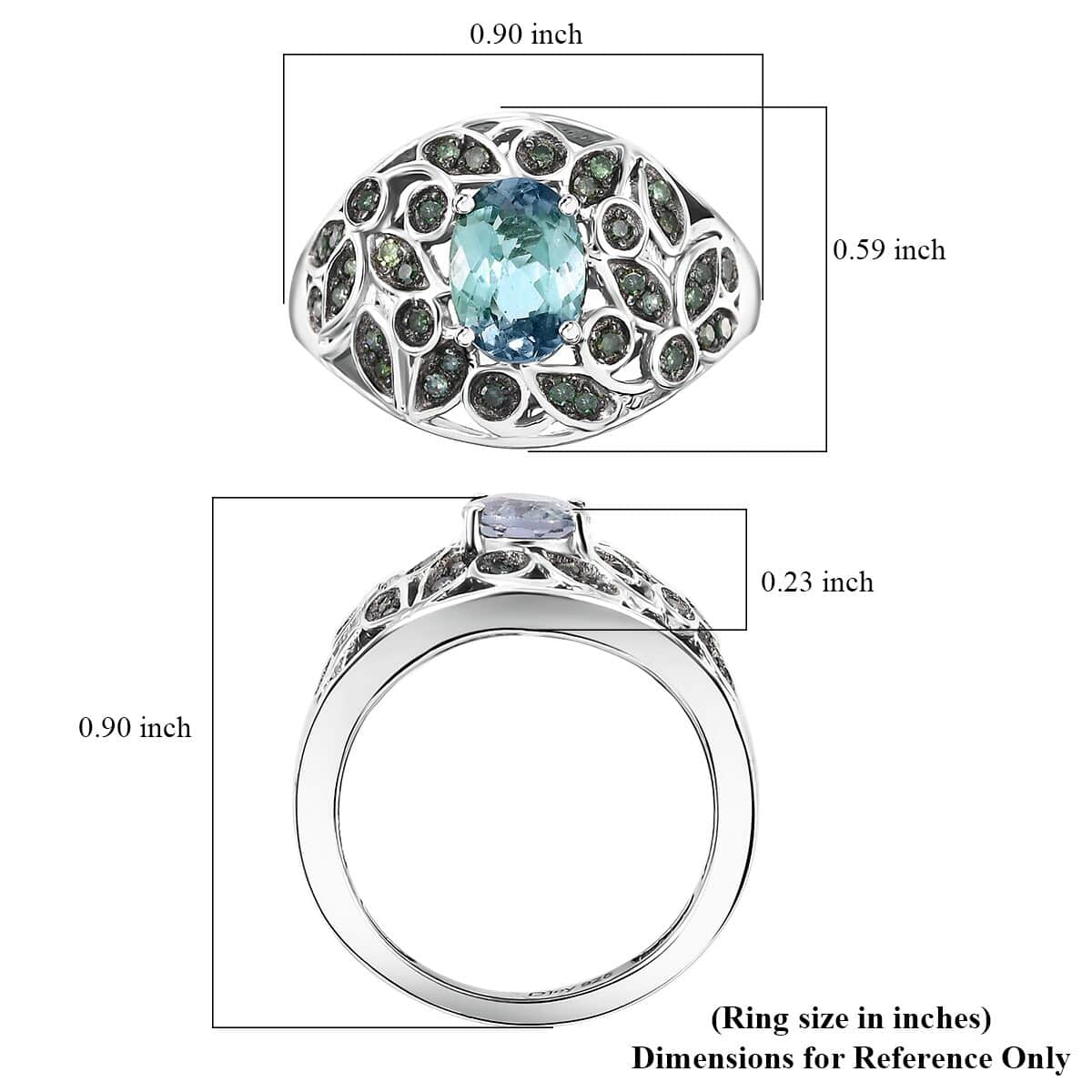 Peacock Tanzanite and Green Diamond 1.40 ctw Ring in Rhodium Over Sterling Silver (Size 6.0) image number 5