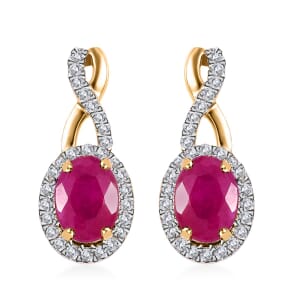 Certified & Appraised Luxoro AAA Royal Ruby and G-H I2 Diamond 2.51 ctw Earrings in 10K Yellow Gold
