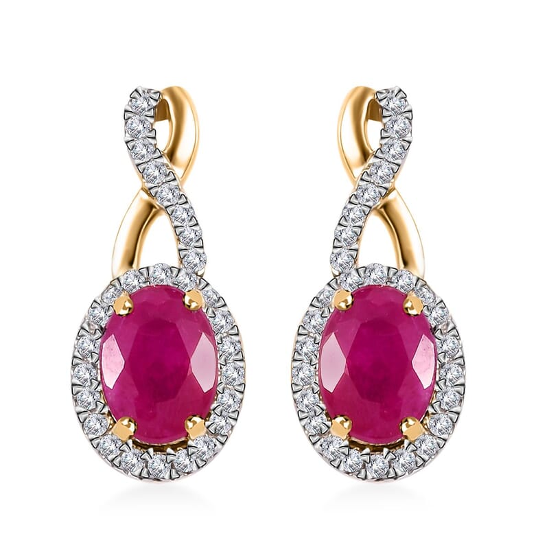 Certified & Appraised Luxoro AAA Montepuez Ruby and G-H I2 Diamond 2.50 ctw Earrings in 10K Yellow Gold