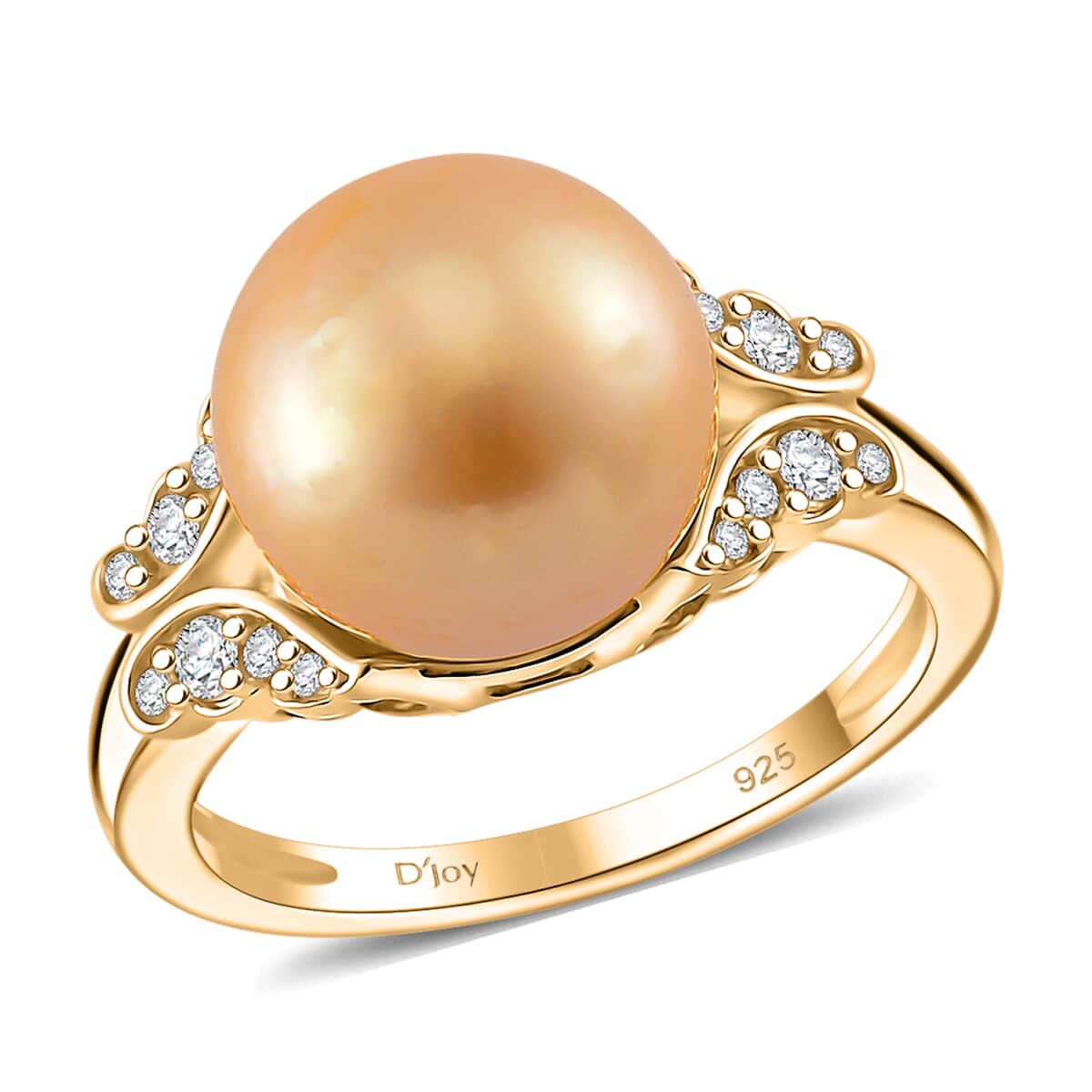 Golden South Sea Pearl 11-12mm, White Zircon Ring in 18K Vermeil YG Over Sterling Silver (Size 10.0) 0.50 ctw image number 0