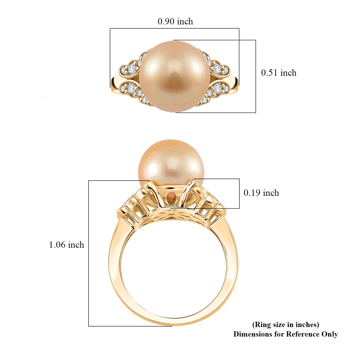 Golden South Sea Pearl 11-12mm, White Zircon Ring in 18K Vermeil YG Over Sterling Silver (Size 10.0) 0.50 ctw image number 5