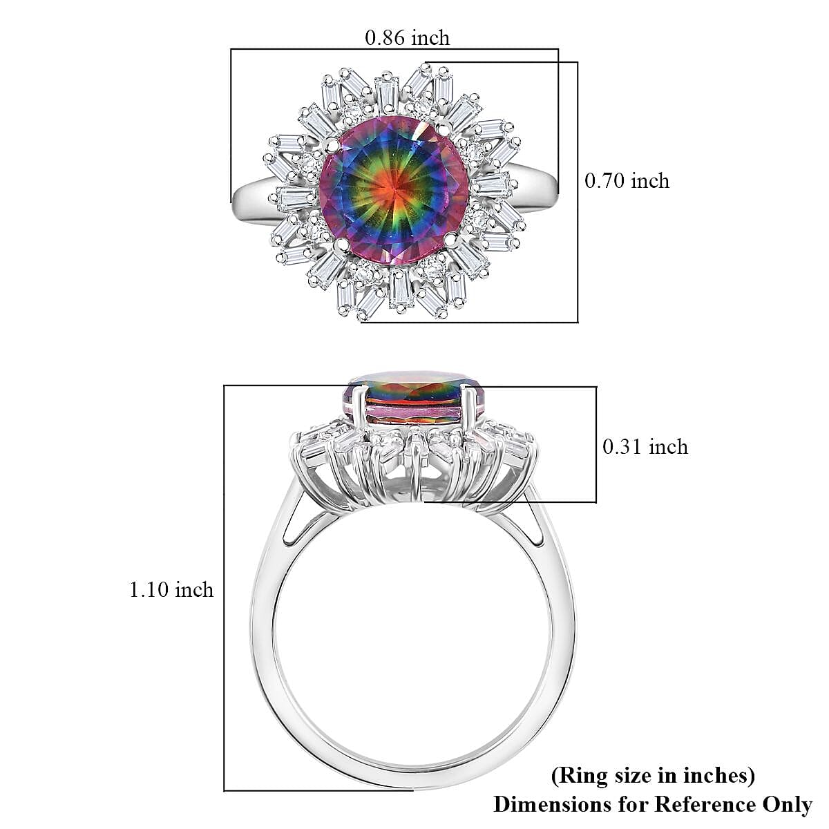 D'Joy Nebula Quartz Doublet and Moissanite 3.75 ctw Sunburst Ring in Rhodium Over Sterling Silver (Size 10.0)