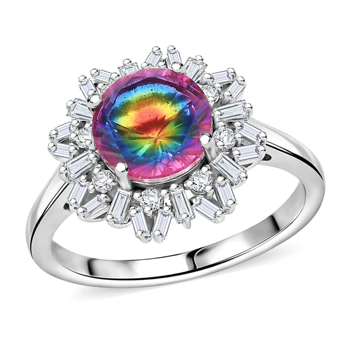 Nebula Quartz Doublet and Moissanite 3.75 ctw Sunburst Ring in Rhodium Over Sterling Silver (Size 9.0) image number 0