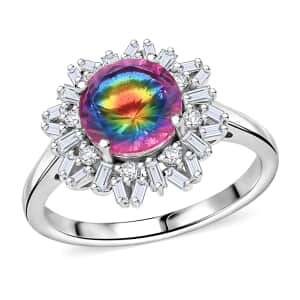 Nebula Quartz Doublet and Moissanite 3.75 ctw Sunburst Ring in Rhodium Over Sterling Silver (Size 9.0)