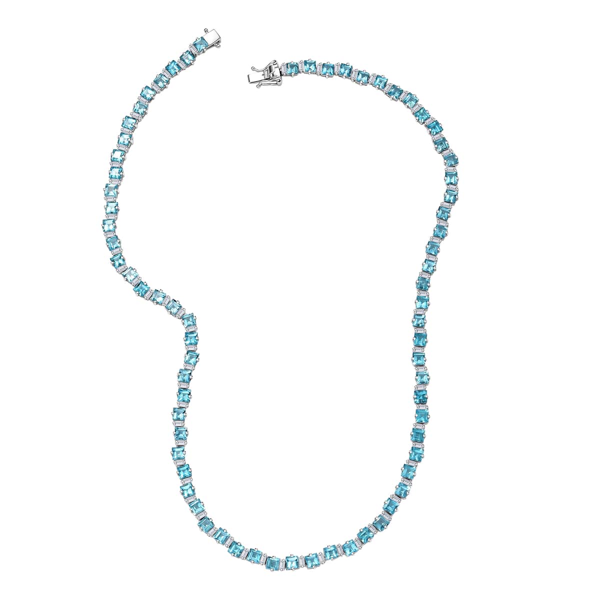 Premium Betroka Blue Apatite and Moissanite 29.50 ctw Sea Waves Necklace in Rhodium Over Sterling Silver 18 Inches image number 3