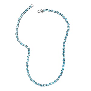 D'Joy Premium Betroka Blue Apatite and Moissanite 29.50 ctw Sea Waves Necklace in Rhodium Over Sterling Silver 18 Inches