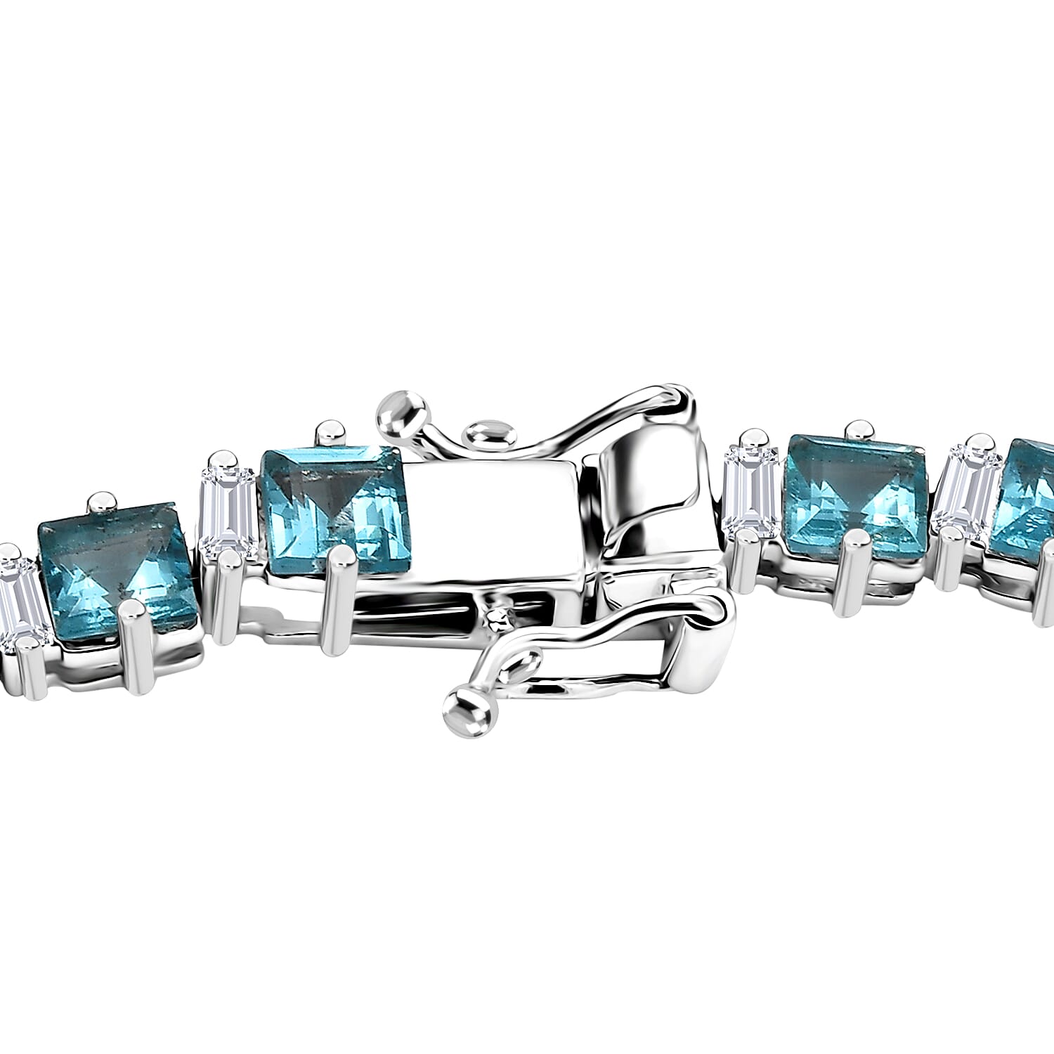 D'Joy Premium Betroka Blue Apatite and Moissanite 29.50 ctw Sea Waves Necklace in Rhodium Over Sterling Silver 18 Inches