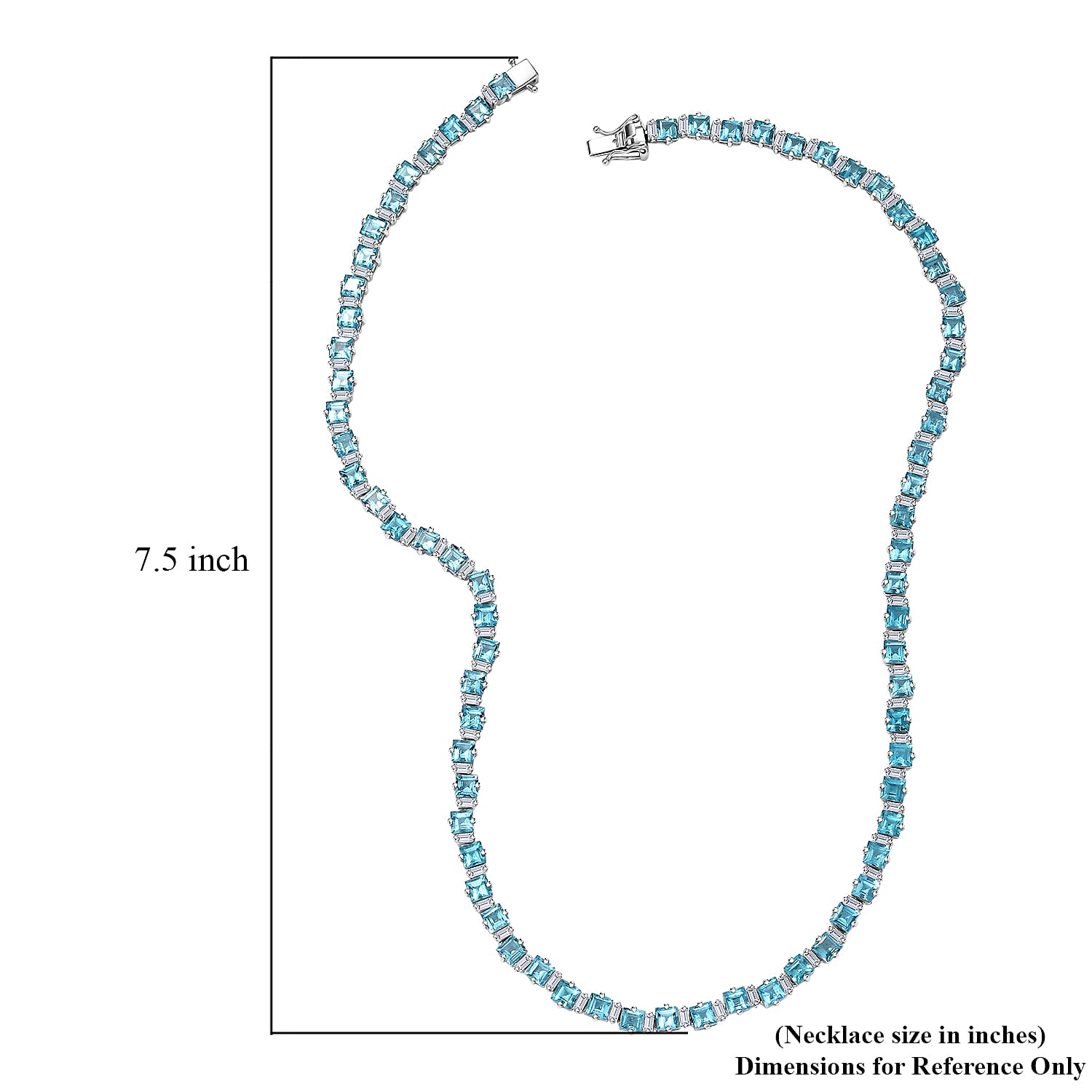 D'Joy Premium Betroka Blue Apatite and Moissanite 29.50 ctw Sea Waves Necklace in Rhodium Over Sterling Silver 18 Inches