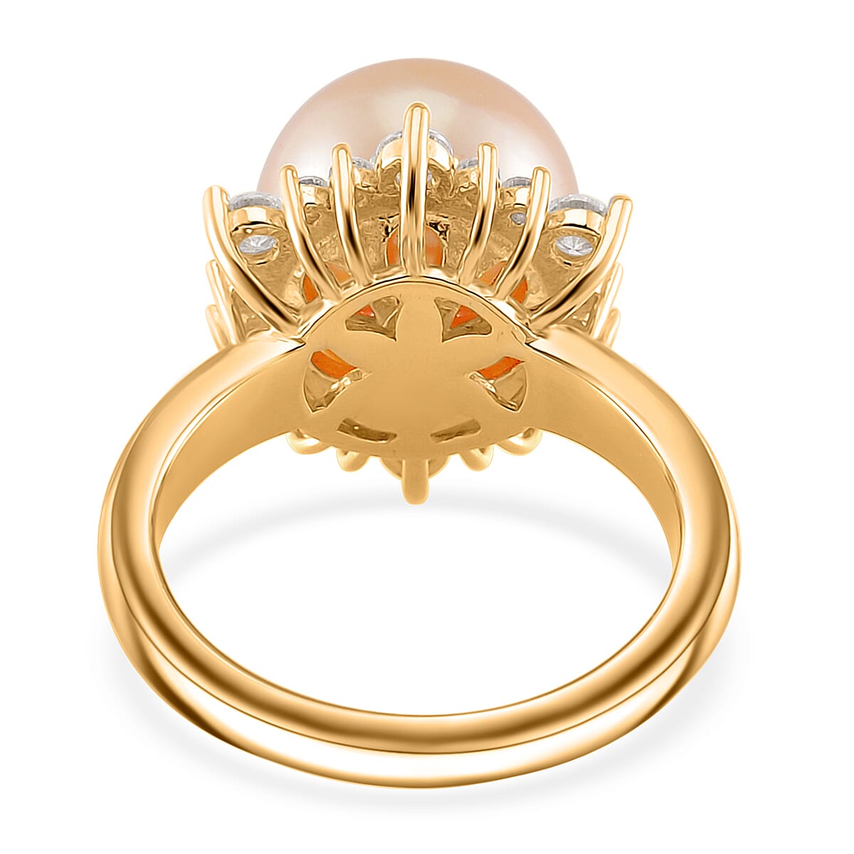 South Sea Golden Cultured Pearl and Moissanite 0.55 ctw Sunlit Elegance Ring in 18K Vermeil Yellow Gold Over Sterling Silver (Size 10.0)