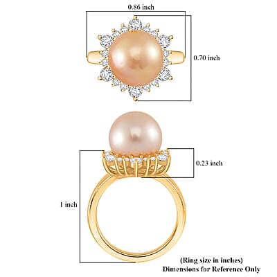South Sea Golden Cultured Pearl and Moissanite 0.55 ctw Sunlit Elegance Ring in 18K Vermeil Yellow Gold Over Sterling Silver (Size 10.0)