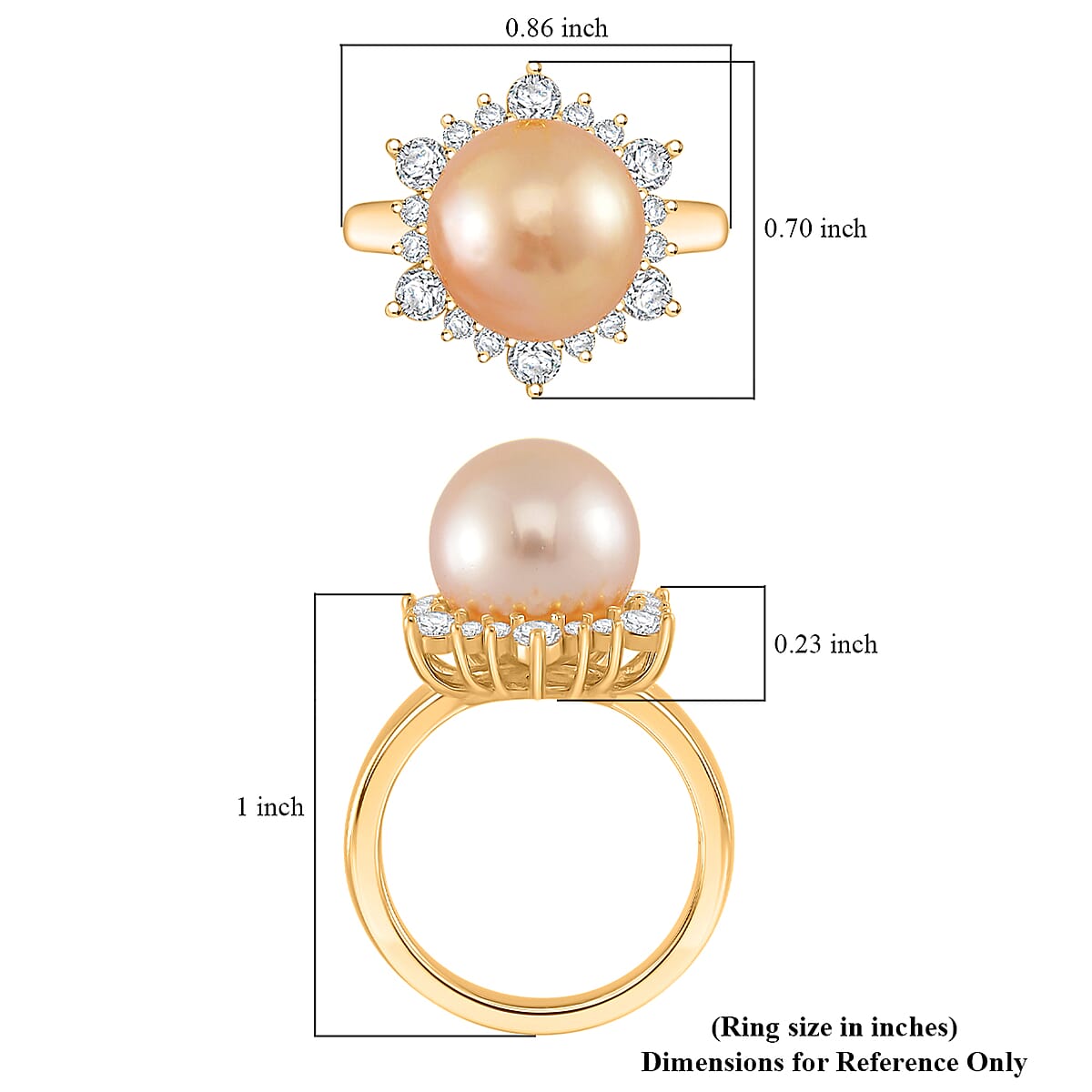 South Sea Golden Cultured Pearl and Moissanite 0.55 ctw Sunlit Elegance Ring in 18K Vermeil Yellow Gold Over Sterling Silver (Size 6.0) image number 5