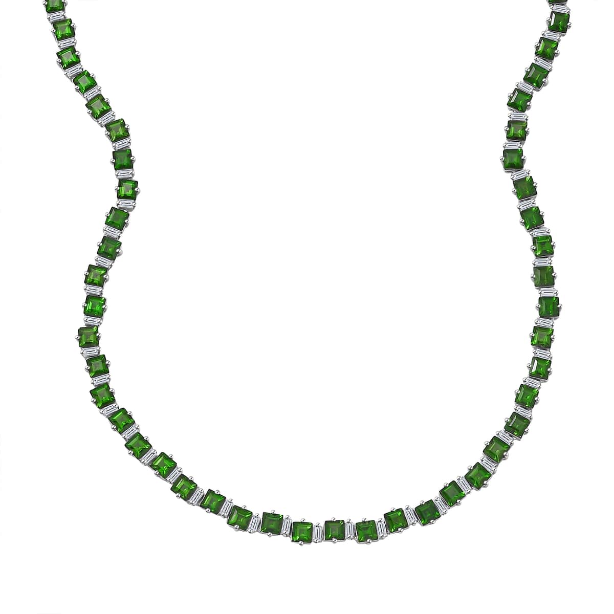 Chrome Diopside and Moissanite 28.85 ctw Sea Waves Necklace in Rhodium Over Sterling Silver 18 Inches image number 0