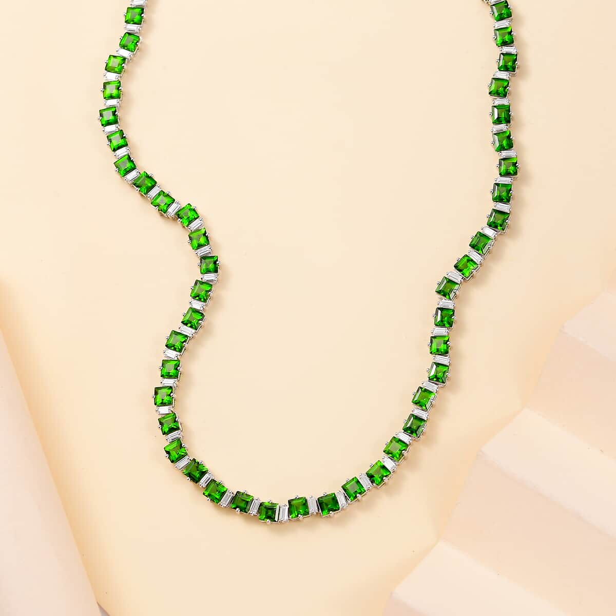 Chrome Diopside and Moissanite 28.85 ctw Sea Waves Necklace in Rhodium Over Sterling Silver 18 Inches image number 1