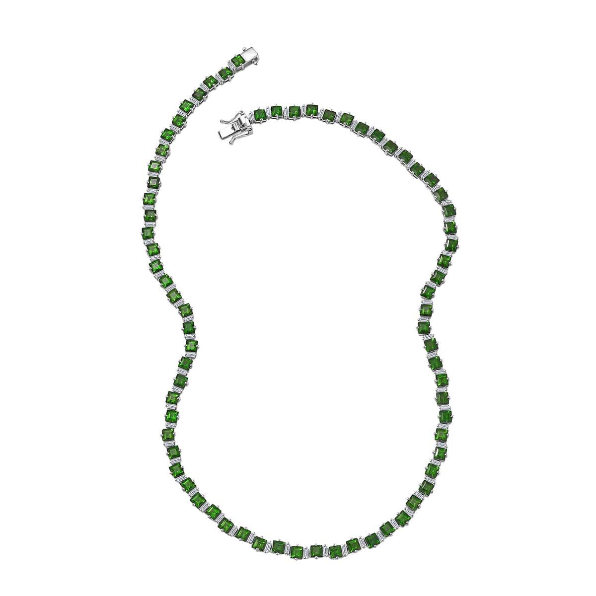 Chrome Diopside and Moissanite 28.85 ctw Sea Waves Necklace in Rhodium Over Sterling Silver 18 Inches image number 3