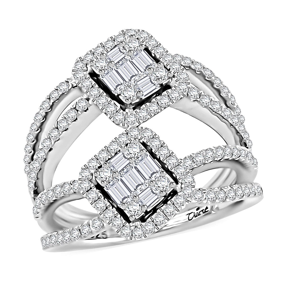 Clarte Disco Collection Moissanite 1.40 ctw Disco Ring in Platinum Over Sterling Silver (Size 7.0) image number 0