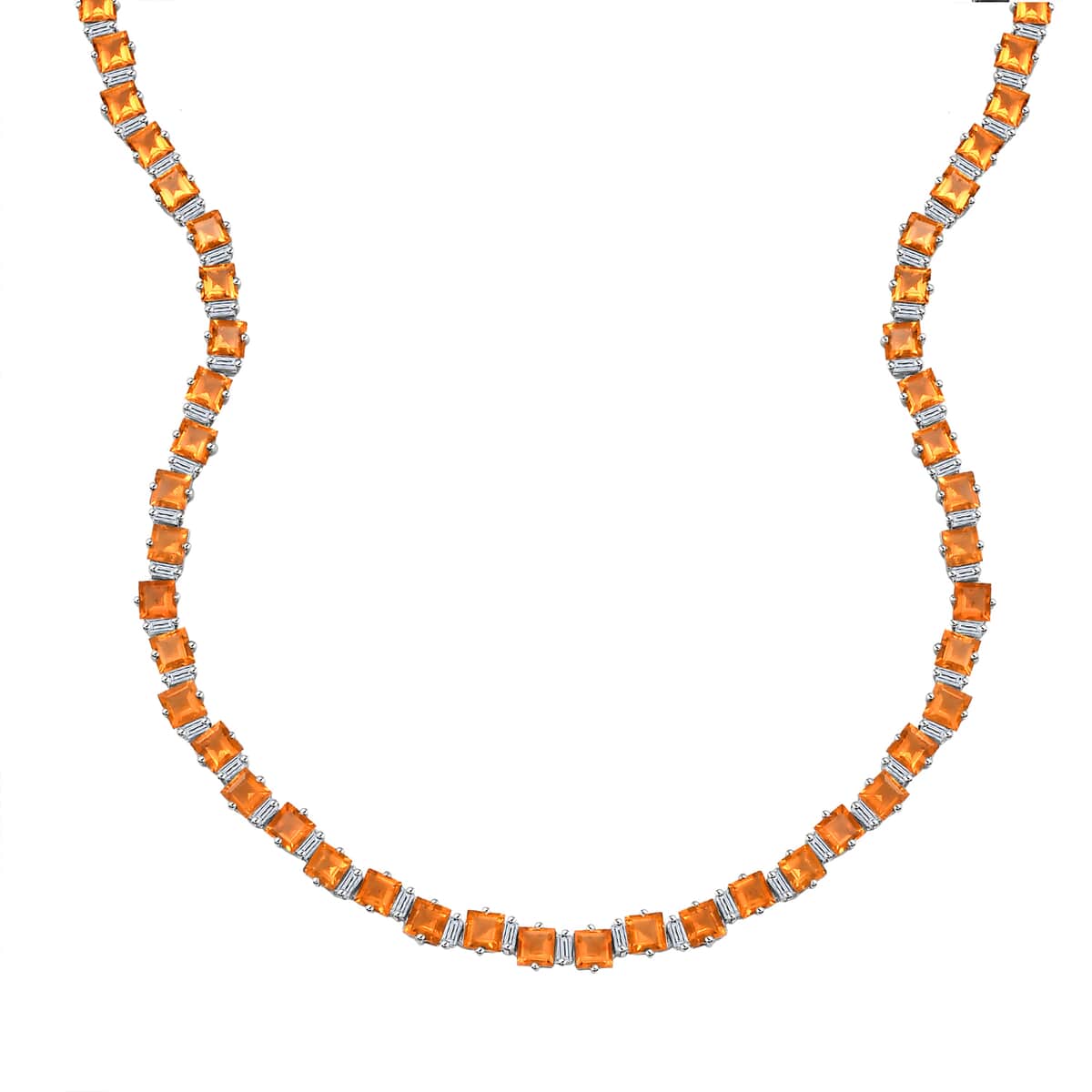 Salamanca Fire Opal and Moissanite 21.15 ctw Sea Waves Necklace in Rhodium Over Sterling Silver 18 Inches image number 0