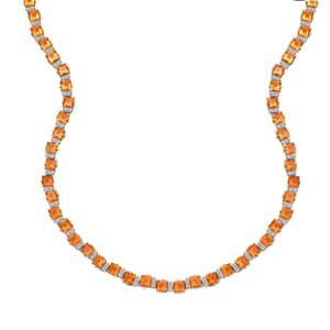 Salamanca Fire Opal and Moissanite 21.15 ctw Sea Waves Necklace in Rhodium Over Sterling Silver 18 Inches