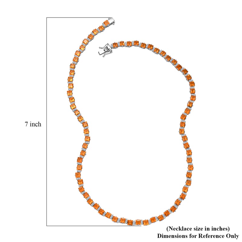 Salamanca Fire Opal and Moissanite 21.15 ctw Sea Waves Necklace in Rhodium Over Sterling Silver 18 Inches