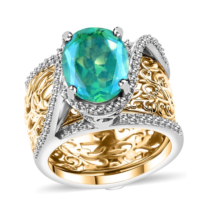 EverTrue Peacock Quartz (Triplet) Stackable 3.85 ctw Royal Heirloom Ring in 18K YG Plated and Platinum Bond (Size 11.0)