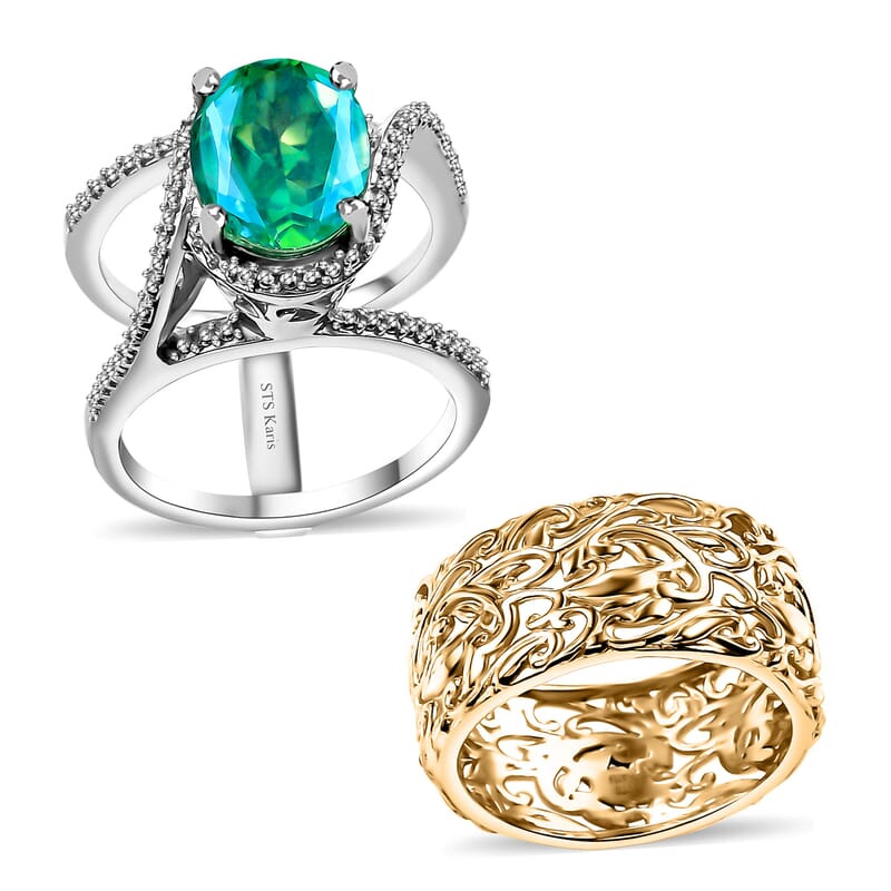 EverTrue Peacock Quartz (Triplet) Stackable 3.85 ctw Royal Heirloom Ring in 18K YG Plated and Platinum Bond (Size 11.0)