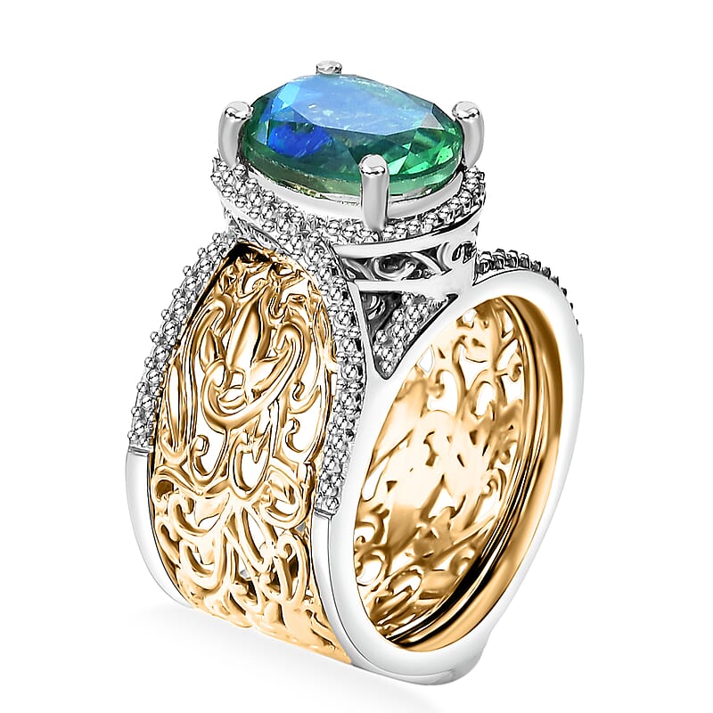 EverTrue Peacock Quartz (Triplet) Stackable 3.85 ctw Royal Heirloom Ring in 18K YG Plated and Platinum Bond (Size 11.0)