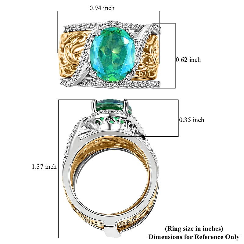 EverTrue Peacock Quartz (Triplet) Stackable 3.85 ctw Royal Heirloom Ring in 18K YG Plated and Platinum Bond (Size 11.0)