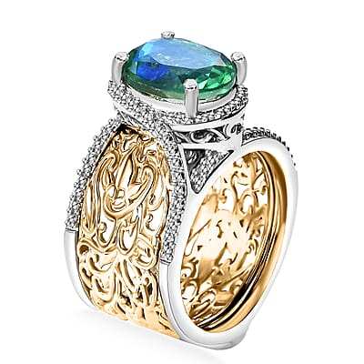 EverTrue Peacock Quartz (Triplet) Stackable 3.85 ctw Royal Heirloom Ring in 18K YG Plated and Platinum Bond (Size 6.0)