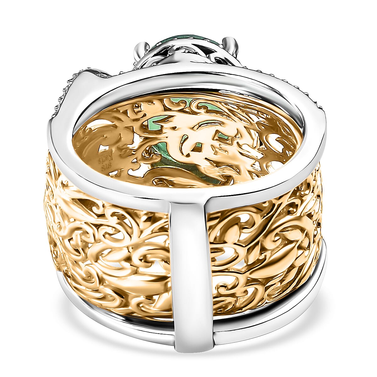 EverTrue Peacock Quartz (Triplet) Stackable 3.85 ctw Royal Heirloom Ring in 18K YG Plated and Platinum Bond (Size 6.0)