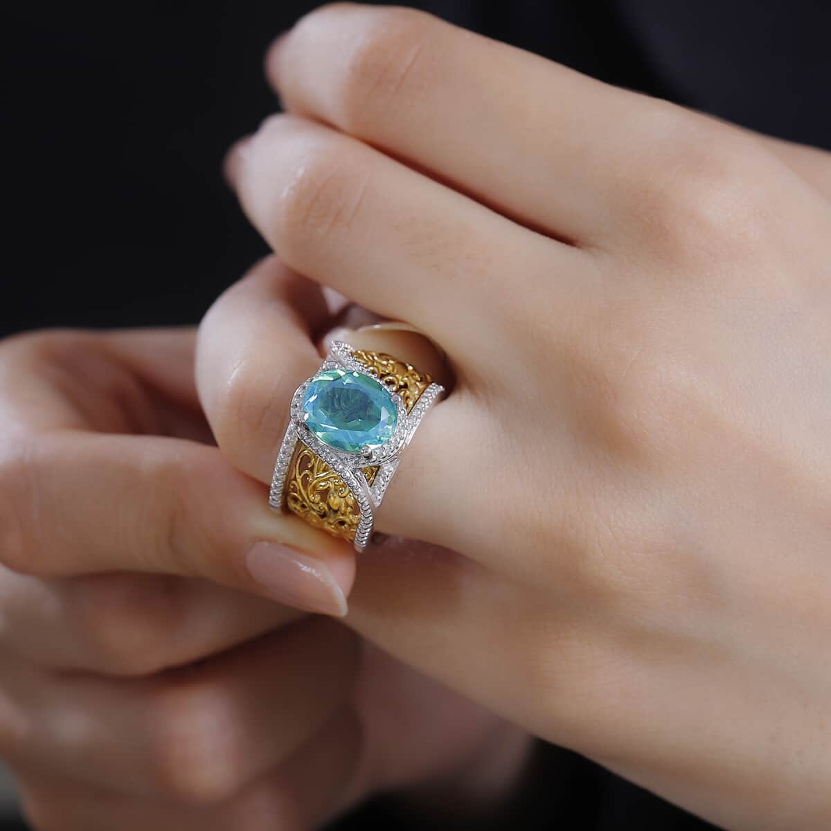 Karis Peacock Quartz Ring in 18K YG Plated (Size 10.0) 3.85 ctw image number 2