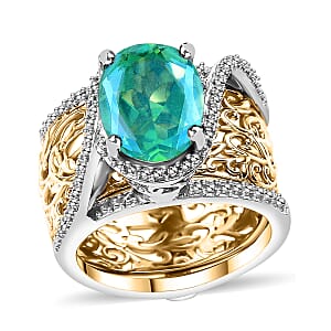 Karis Peacock Quartz (Triplet) 3.85 ctw Stackable Ring in 18K Yellow Gold Plated and Platinum Bond (Size 9.0)