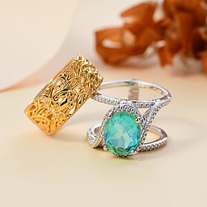 Karis Peacock Quartz (Triplet) 3.85 ctw Stackable Ring in 18K Yellow Gold Plated and Platinum Bond (Size 9.0)