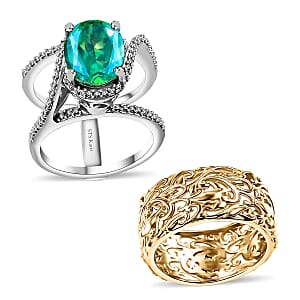 Karis Peacock Quartz (Triplet) 3.85 ctw Stackable Ring in 18K Yellow Gold Plated and Platinum Bond (Size 9.0)