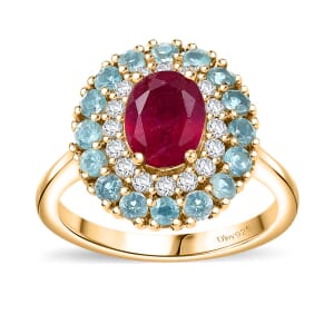 D'Joy Niassa Ruby (FF) and Multi Gemstone 3.20 ctw Blooming Ring in 18K Vermeil Yellow Gold Over Sterling Silver (Size 10.0)