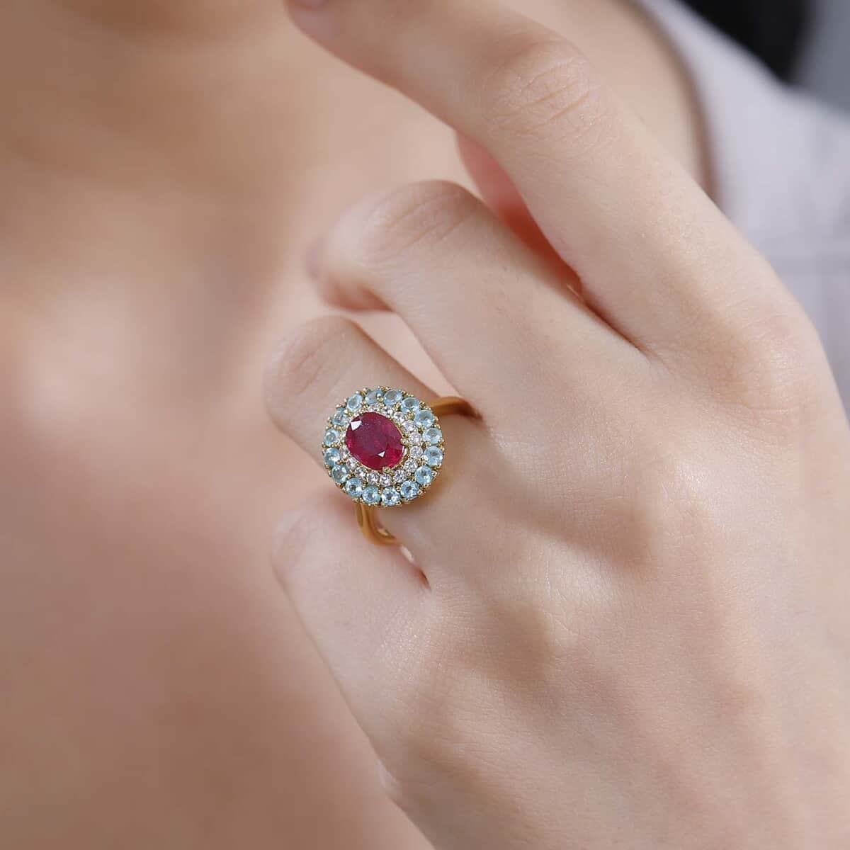 Niassa Ruby (FF), Multi Gemstone Blooming Ring in 18K Vermeil YG Over Sterling Silver (Size 10.0) 3.20 ctw image number 2