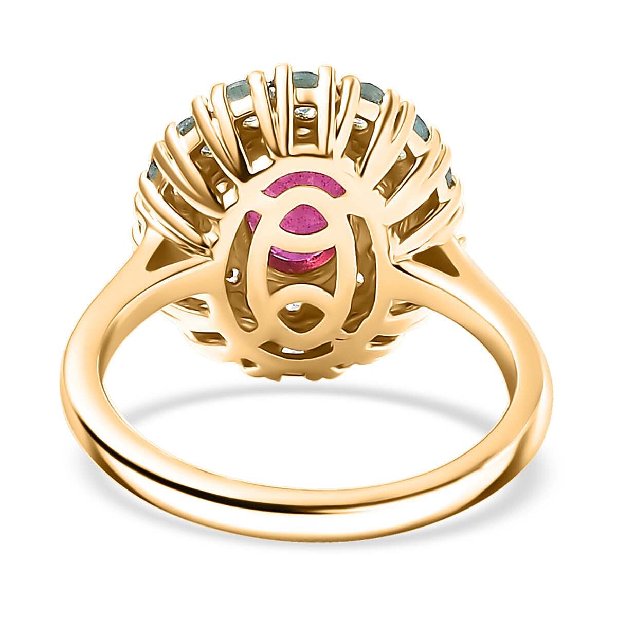 D'Joy Niassa Ruby (FF) and Multi Gemstone 3.20 ctw Blooming Ring in 18K Vermeil Yellow Gold Over Sterling Silver (Size 10.0)