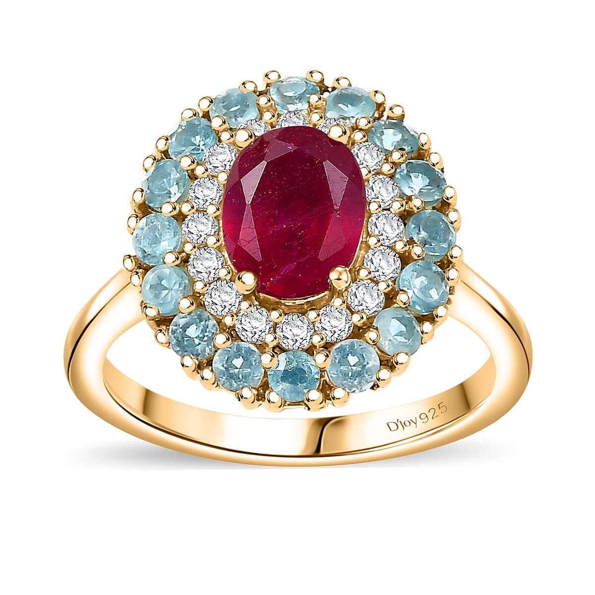 D'Joy Niassa Ruby (FF) and Multi Gemstone 3.20 ctw Blooming Ring in 18K Vermeil Yellow Gold Over Sterling Silver (Size 5.0) image number 0