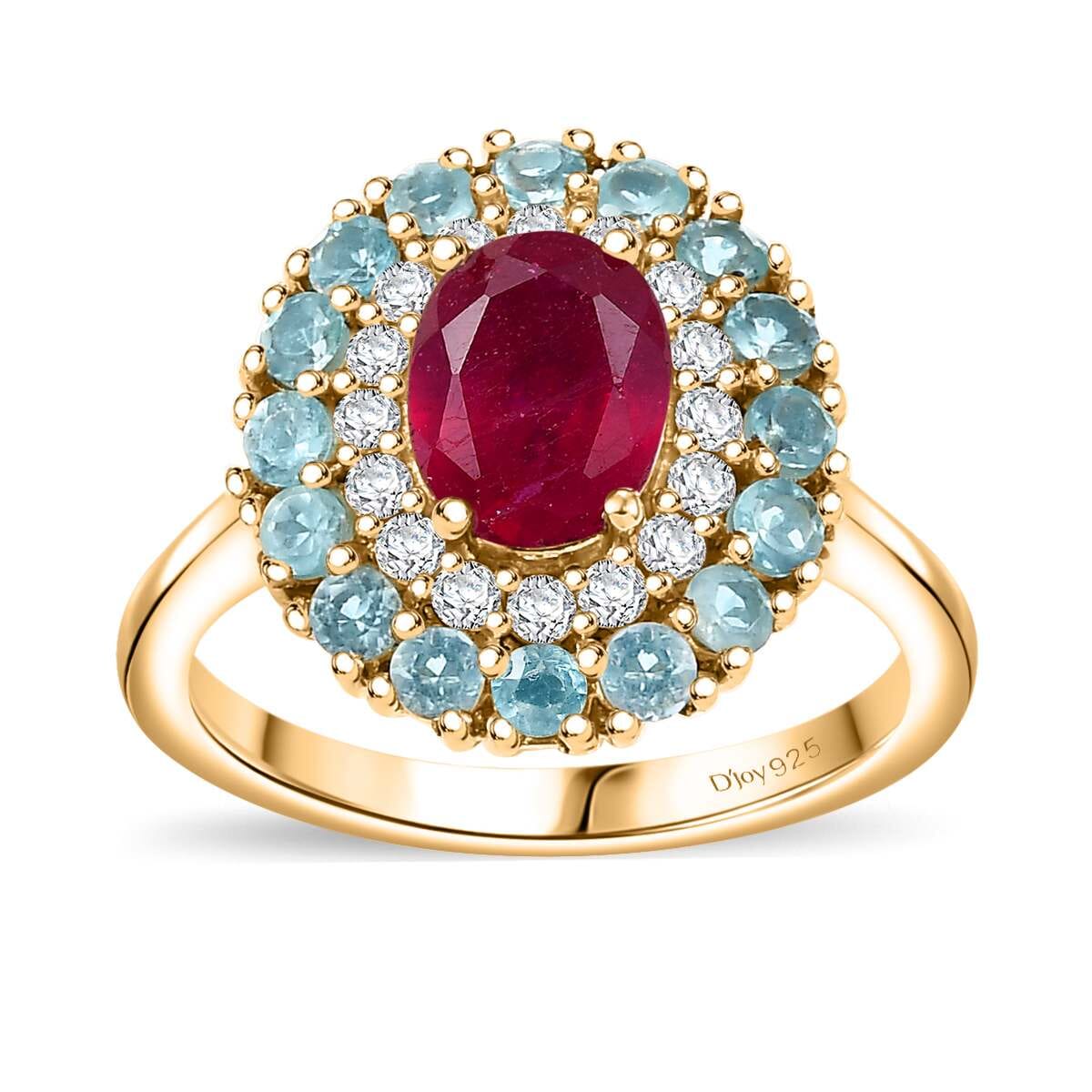 D'Joy Niassa Ruby (FF) and Multi Gemstone 3.20 ctw Blooming Ring in 18K Vermeil Yellow Gold Over Sterling Silver (Size 9.0) image number 0