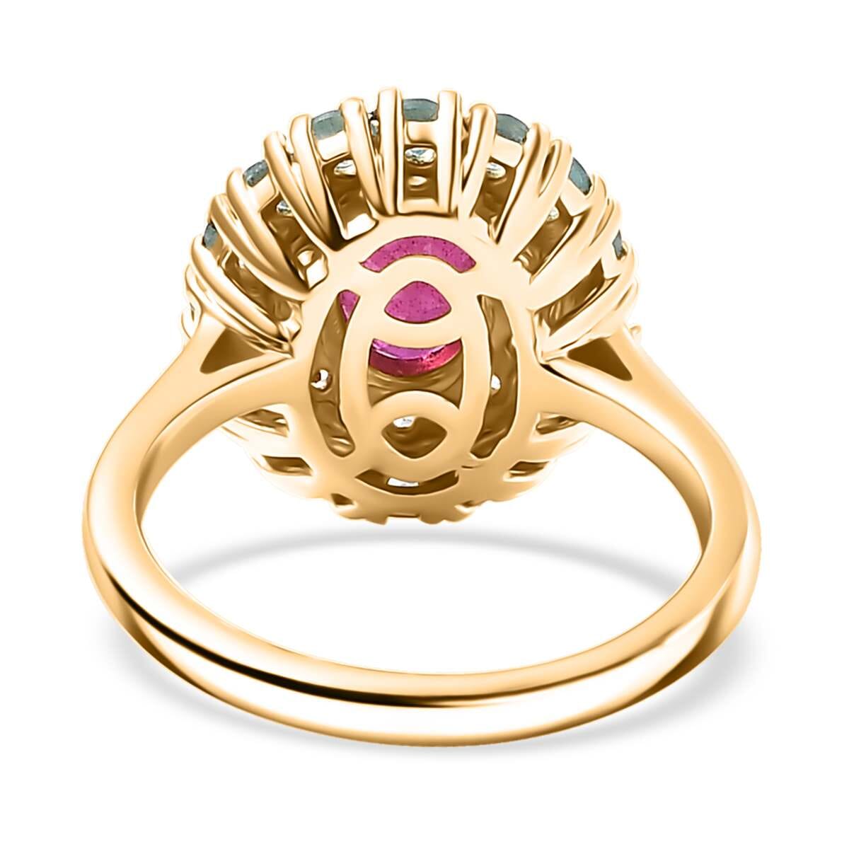 D'Joy Niassa Ruby (FF) and Multi Gemstone 3.20 ctw Blooming Ring in 18K Vermeil Yellow Gold Over Sterling Silver (Size 9.0) image number 4