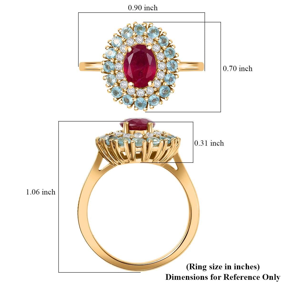D'Joy Niassa Ruby (FF) and Multi Gemstone 3.20 ctw Blooming Ring in 18K Vermeil Yellow Gold Over Sterling Silver (Size 9.0) image number 5