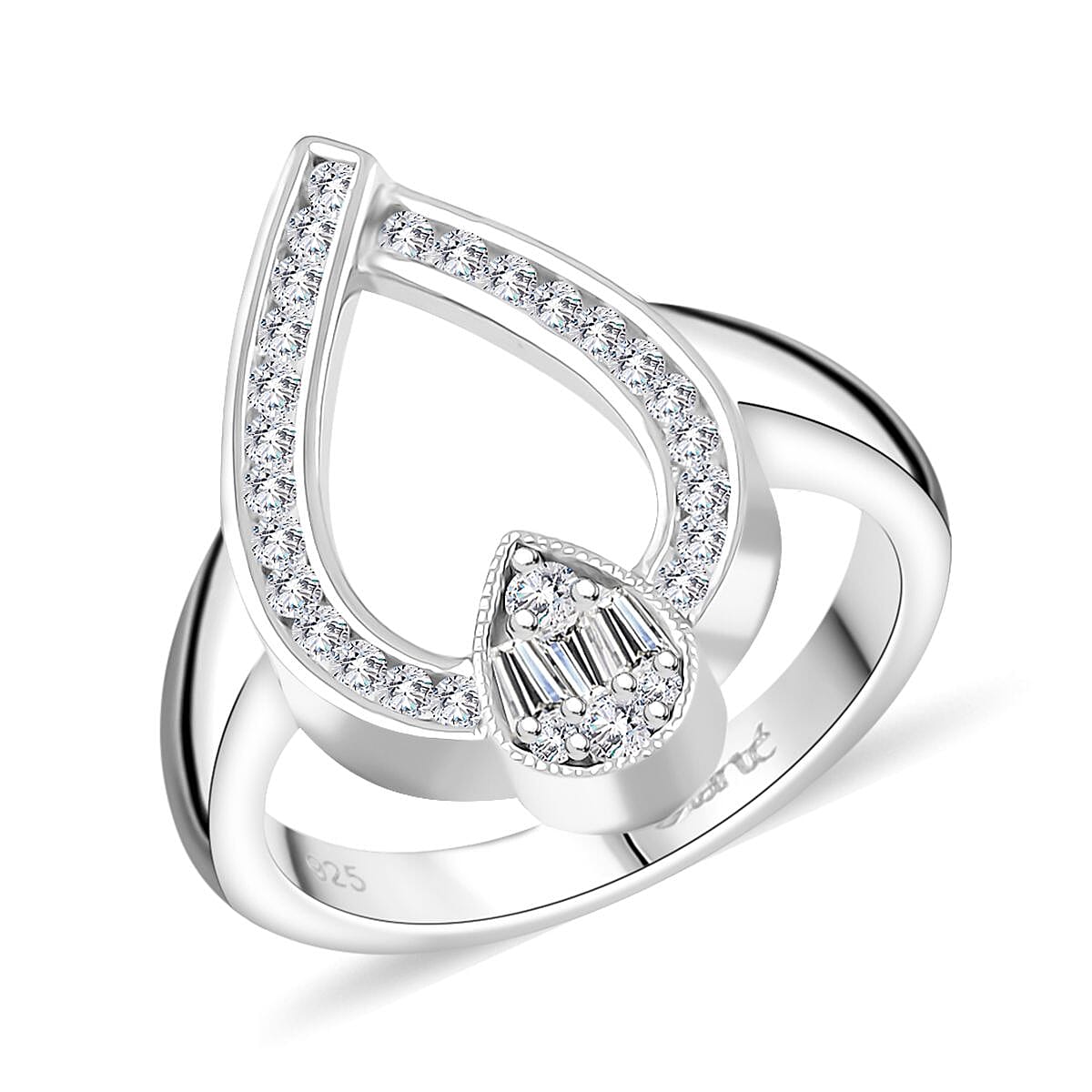 Clarte Vera Collection Moissanite Ring in Platinum Over Sterling Silver (Size 10.0) 0.45 ctw