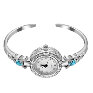 Quartz Movement Blue Topaz and Simulated Diamond 1.45 ctw Infinity Knot Cuff Bracelet Watch (6.00-7.00 In) in Silvertone