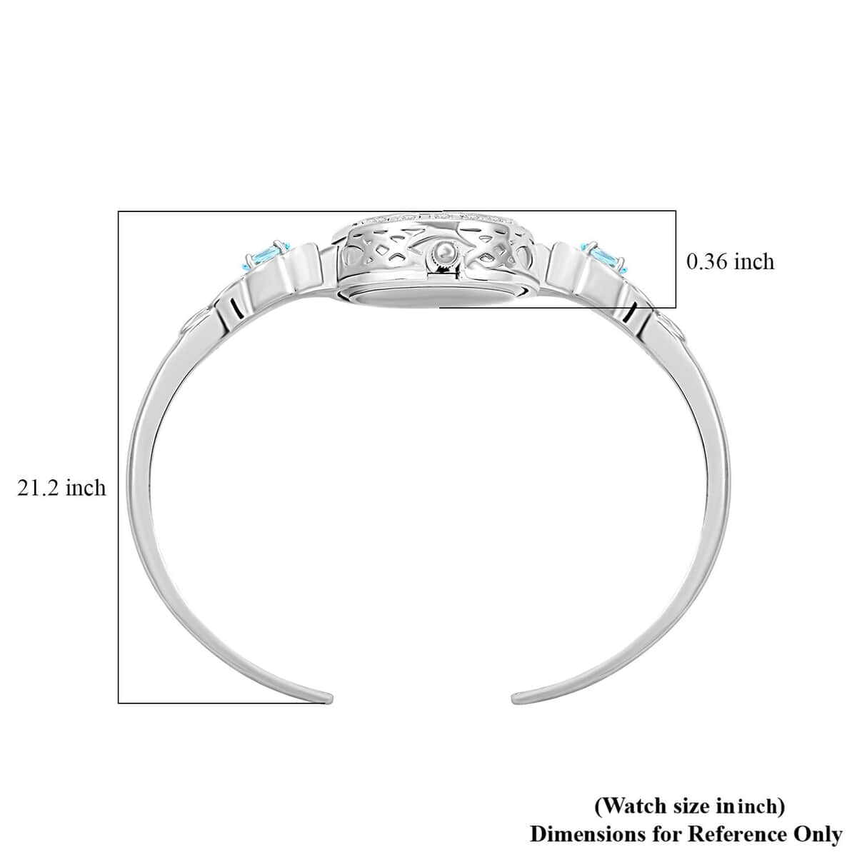 Quartz Movement Blue Topaz and Simulated Diamond 1.45 ctw Infinity Knot Cuff Bracelet Watch (6.00-7.00 In) in Silvertone image number 4