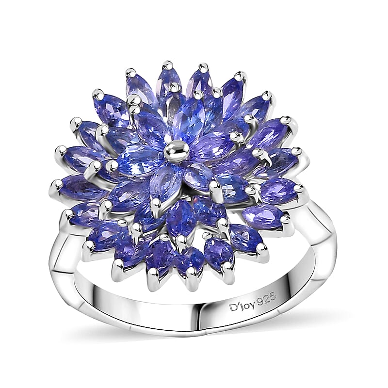 Tanzanite 3.35 ctw Pagoda Bloom Ring in Rhodium Over Sterling Silver (Size 10.0)